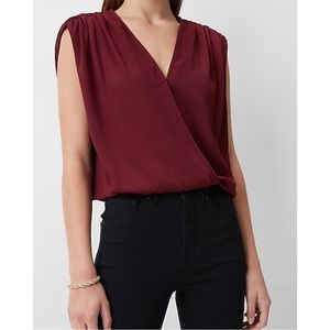 EXPRESS Wrap Front Strong Shoulder Top in Black